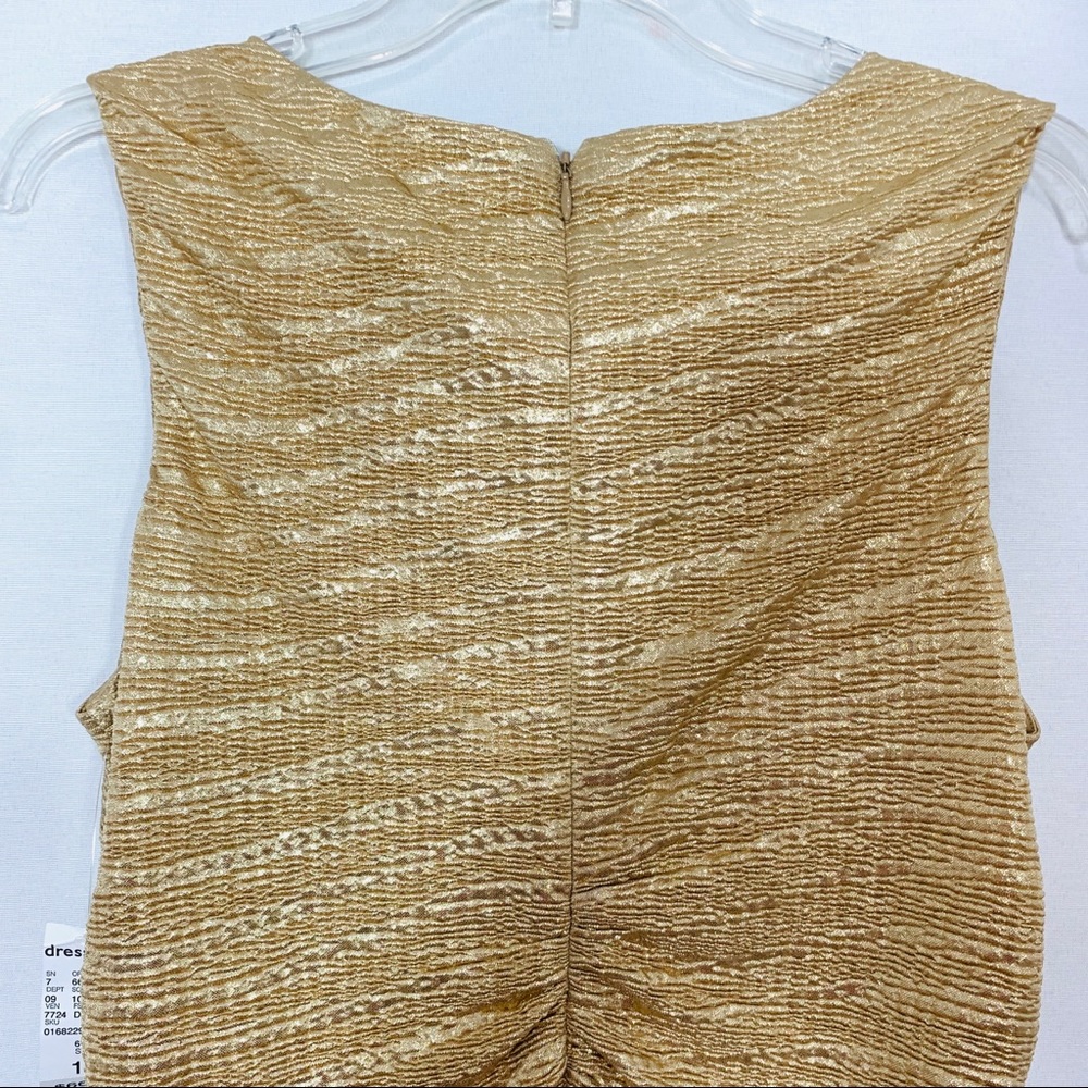 Gold Ruched Elegant Dress Embellished Neckline 10 - Picture 7 of 8